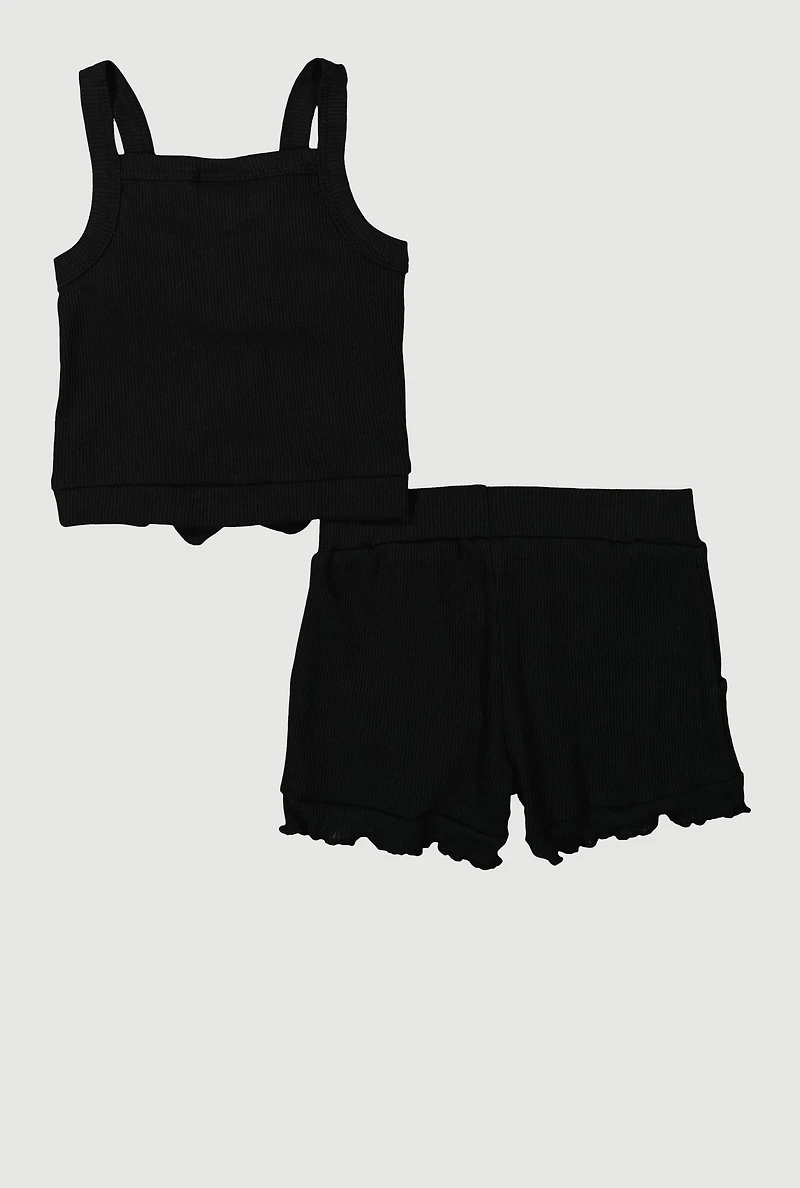 Toddler Girls Daisy Detail Tank Top and Shorts with Sunglasses, Black, Size 3T