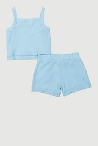 Toddler Girls Daisy Detail Tank Top and Shorts with Sunglasses, Blue, Size 2T