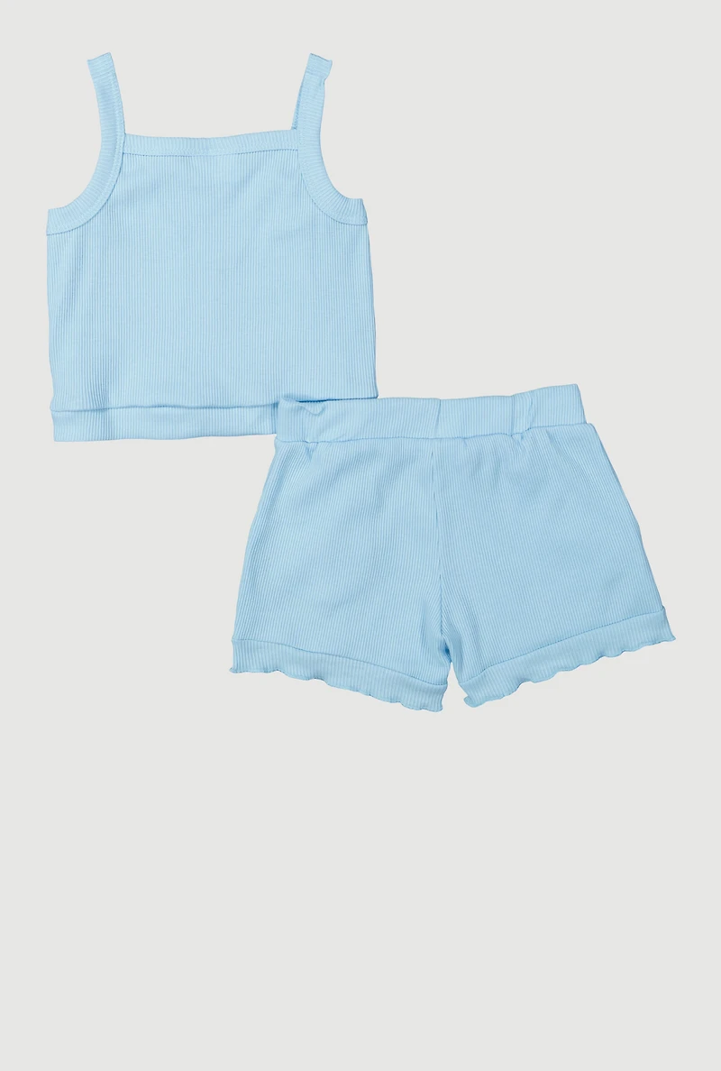 Toddler Girls Daisy Detail Tank Top and Shorts with Sunglasses, Blue, Size 3T