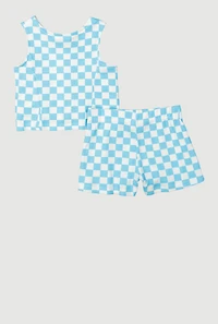 Toddler Girls Checkered Rib Knit Vest and Shorts with Sunglasses,