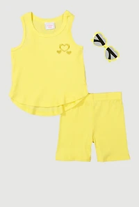 Toddler Girls Embroidered Tank Top and Shorts 3 Piece Set, Yellow, Size 2T