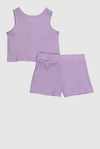 Toddler Girls Rib Knit Butterfly Vest and Shorts with Sunglasses, Purple, Size 4T