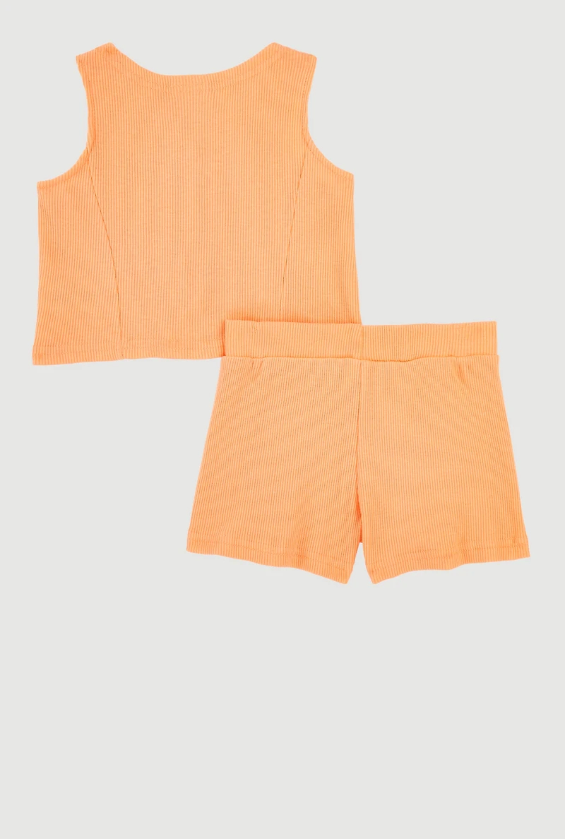Toddler Girls Rib Knit Butterfly Vest and Shorts with Sunglasses, Orange, Size 2T