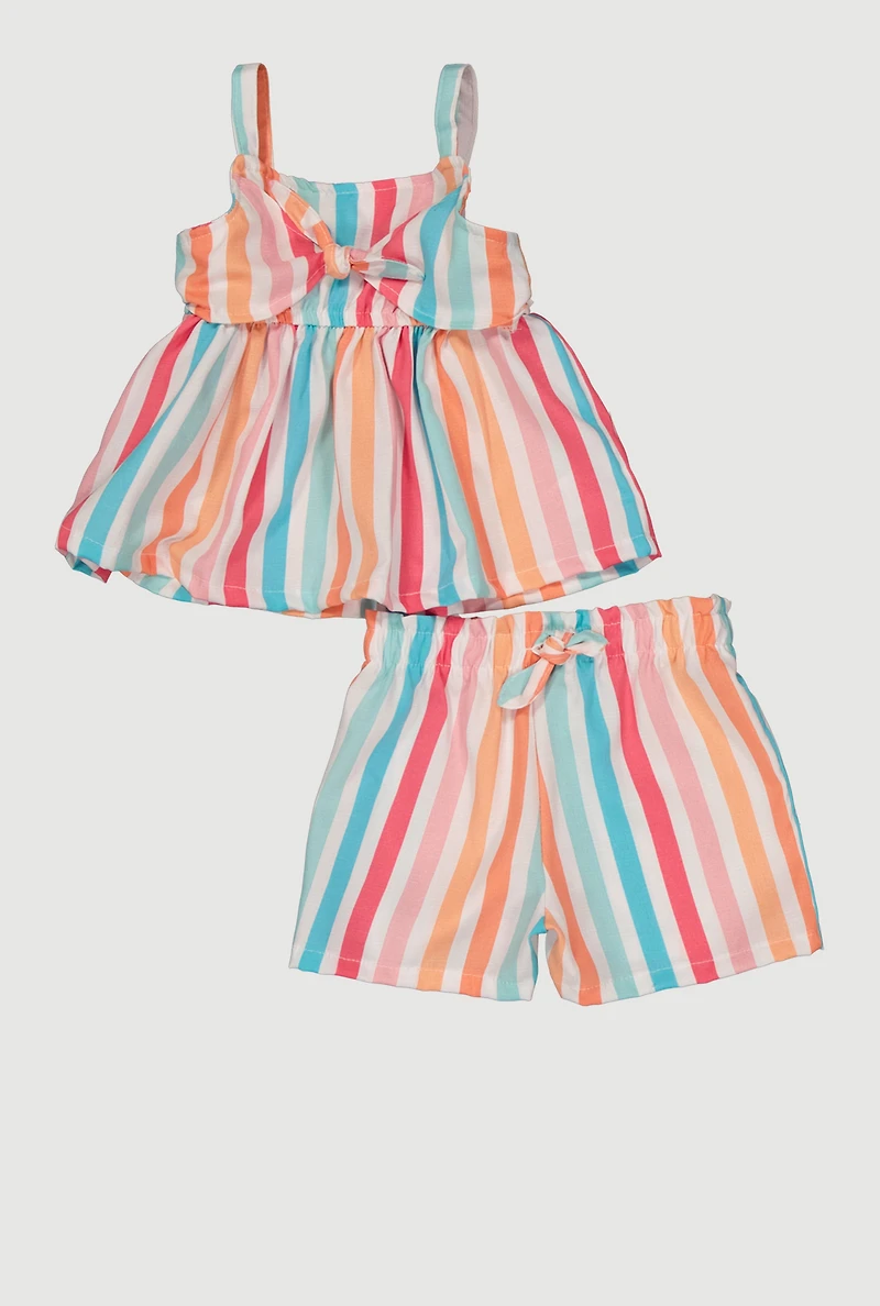Toddler Girls Striped Knot Front Detail Top and Shorts