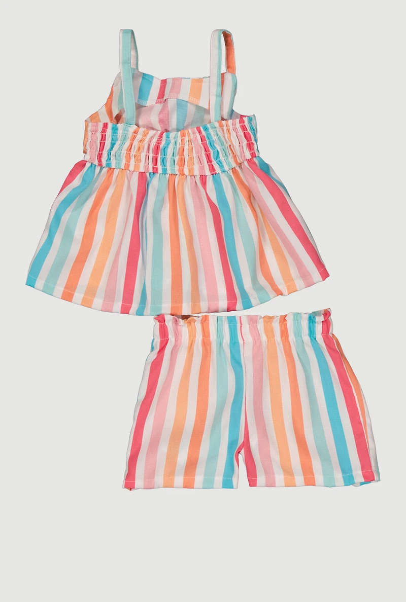 Toddler Girls Striped Knot Front Detail Top and Shorts