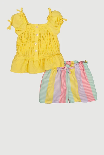 Toddler Girls Smocked Peplum Top and Pinstripe Shorts