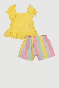 Toddler Girls Smocked Peplum Top and Pinstripe Shorts