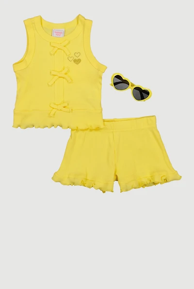 Toddler Girls Heart Graphic Lettuce Edge Tank Top and Shorts