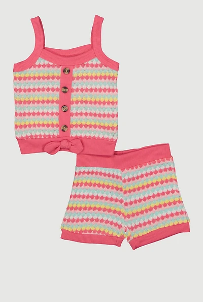 Toddler Girls Bow Detail Striped Tank Top and Shorts