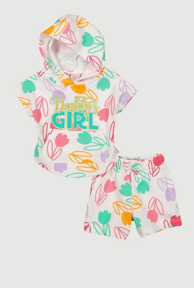 Toddler Girls Daddys Girl Graphic Hooded Tee and Shorts