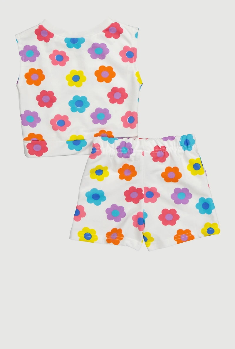 Toddler Girls Flower Print Sleeveless Top and Sweatshorts Set
