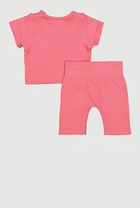 Toddler Girls Seamless Rib Knit Tee and Biker Shorts