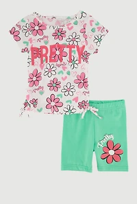 Toddler Girls Floral Pretty Graphic Tee and Bike Shorts