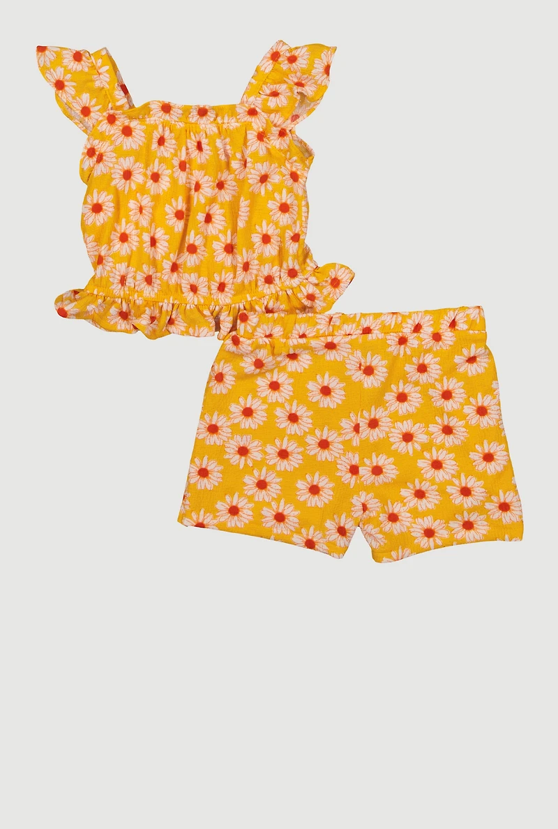 Toddler Girls Daisy Print Peplum Top and Skort Set