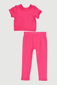Toddler Girls Rib Knit Short Sleeve Tee and Pants Set