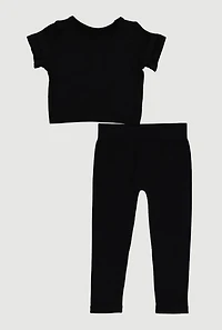 Toddler Girls Rib Knit Short Sleeve Crew Neck Tee and Pants