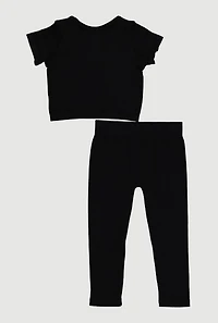 Toddler Girls Rib Knit Short Sleeve Crew Neck Tee and Pants