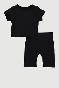 Toddler Girls Seamless Rib Knit Tee and Bike Shorts Set