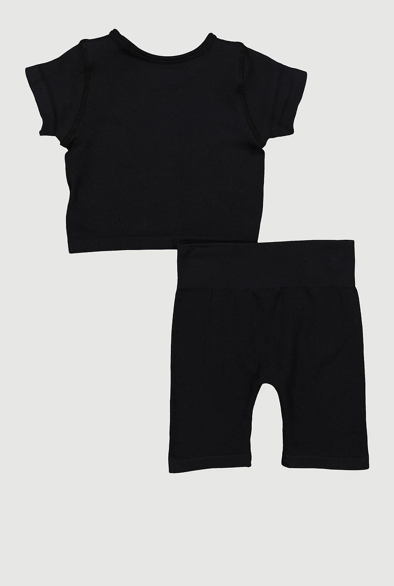 Toddler Girls Seamless Rib Knit Tee and Bike Shorts Set