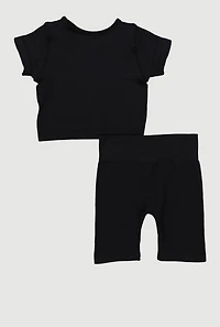 Toddler Girls Seamless Rib Knit Tee and Bike Shorts Set