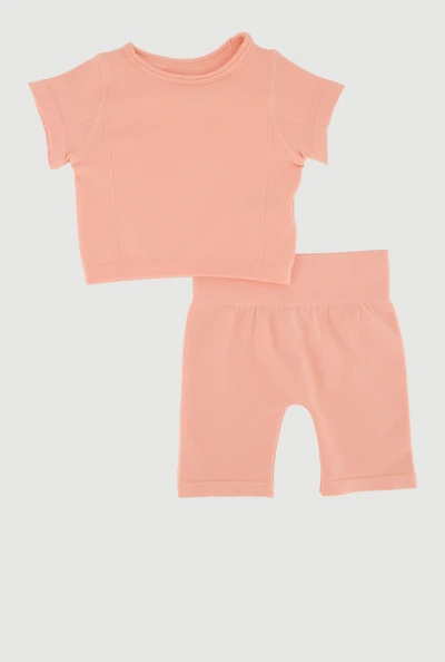 Toddler Girls Seamless Short Sleeve Top and Biker Shorts