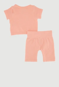 Toddler Girls Seamless Short Sleeve Top and Biker Shorts