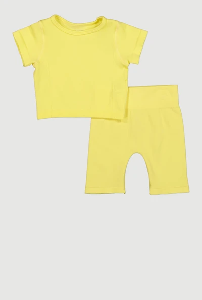 Toddler Girls Seamless Ribbed Knit Tee and Biker Shorts