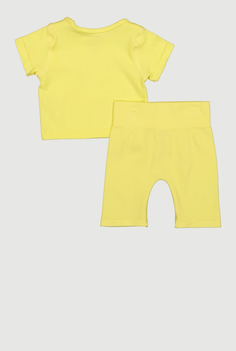 Toddler Girls Seamless Ribbed Knit Tee and Biker Shorts