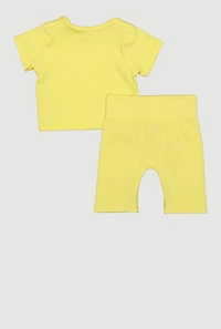 Toddler Girls Seamless Ribbed Knit Tee and Biker Shorts