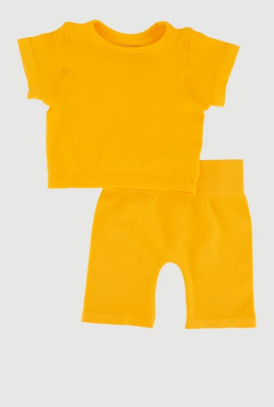 Toddler Girls Seamless Crew Neck Top and Bike Shorts