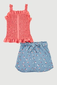 Toddler Girls 2-Piece Set with Square Neck Tank and Skirt, Multi, Size 4T