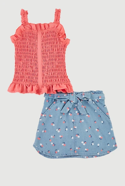 Toddler Girls 2-Piece Set with Square Neck Tank and Skirt