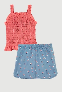 Toddler Girls 2-Piece Set with Square Neck Tank and Skirt, Multi, Size 4T