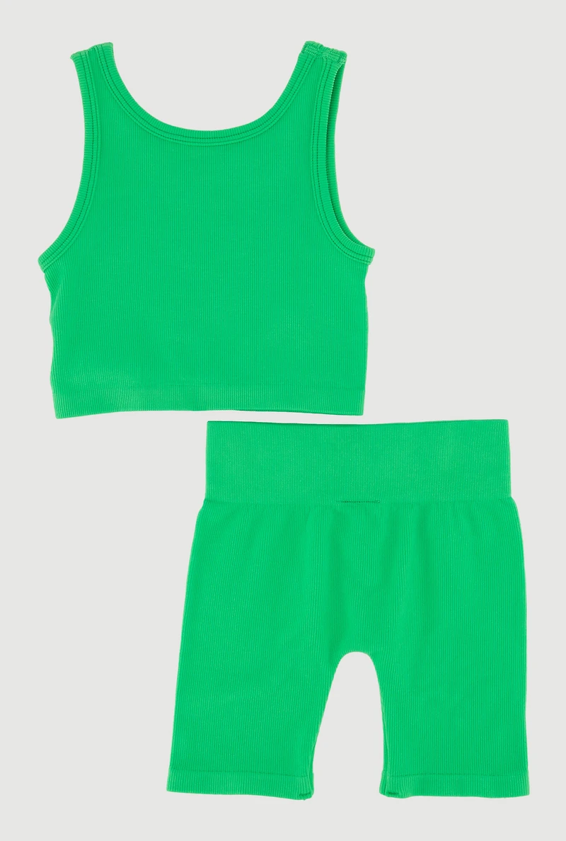 Toddler Girls Seamless Ribbed Knit Tank Top and Biker Shorts