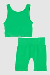Toddler Girls Seamless Ribbed Knit Tank Top and Biker Shorts