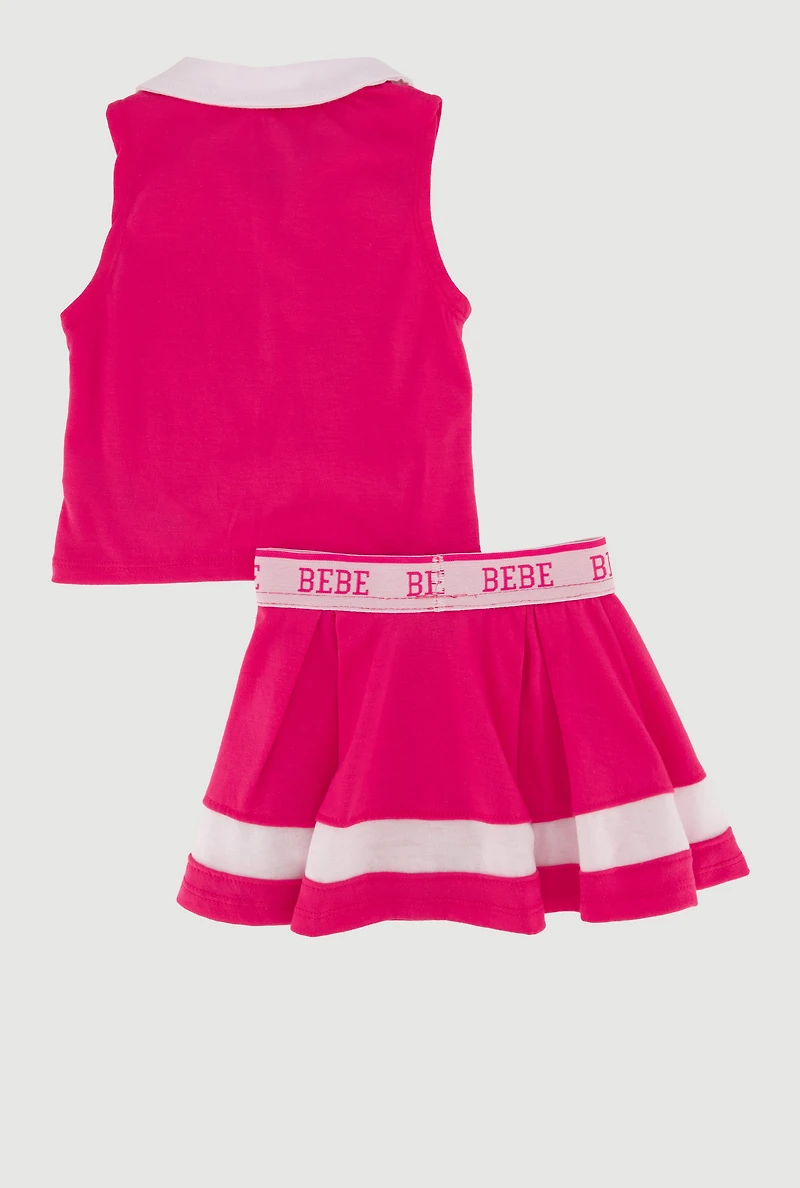Toddler Girls Contrast Trim Sleeveless Polo Top and Skort