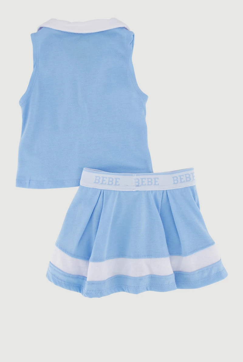 Toddler Girls Contrast Trim Sleeveless Polo Top and Skort Set