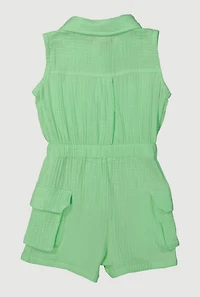 Toddler Girls Gauze Knit Button Front Utility Romper, 2T