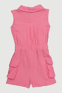 Toddler Girls Gauze Knit Button Front Utility Romper, Pink, Size 3T
