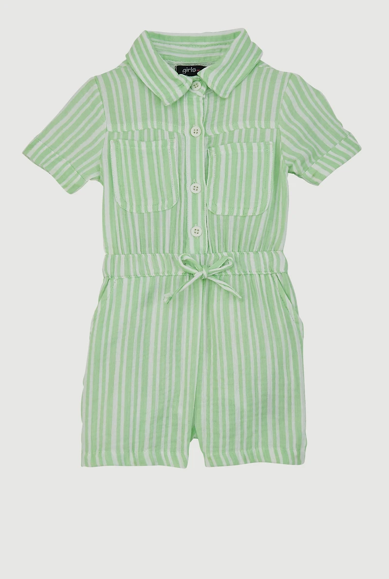 Toddlers Girls Gauze Knit Striped Romper,