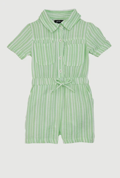 Toddlers Girls Gauze Knit Striped Romper,