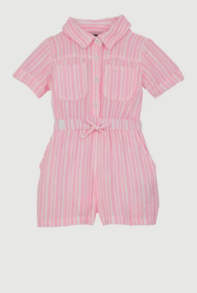 Toddlers Girls Gauze Knit Striped Romper, Pink, Size 3T