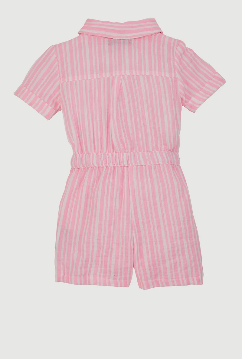 Toddlers Girls Gauze Knit Striped Romper, Pink, Size 3T