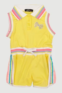 Toddler Girls Rhinestone Bow Polo Collar Striped Trim Romper