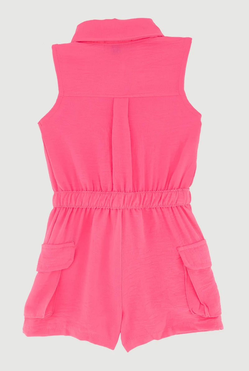 Toddler Girls Drawstring Waist Button Front Cargo Romper