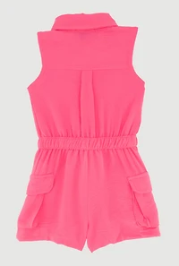 Toddler Girls Drawstring Waist Button Front Cargo Romper