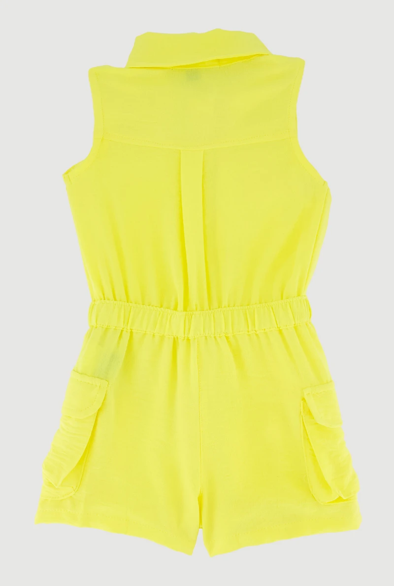 Toddler Girls Drawstring Waist Button Front Cargo Romper