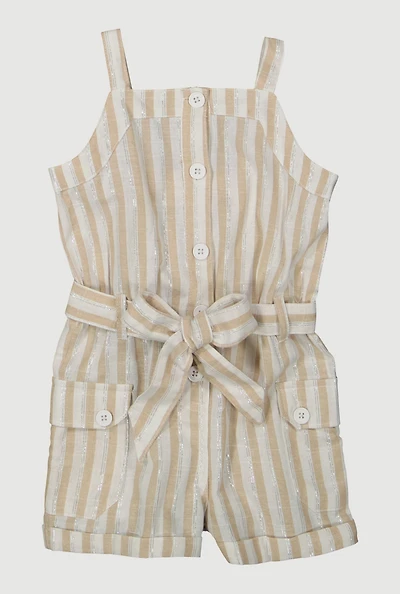 Toddler Girls Lurex Striped Cargo Pocket Romper,