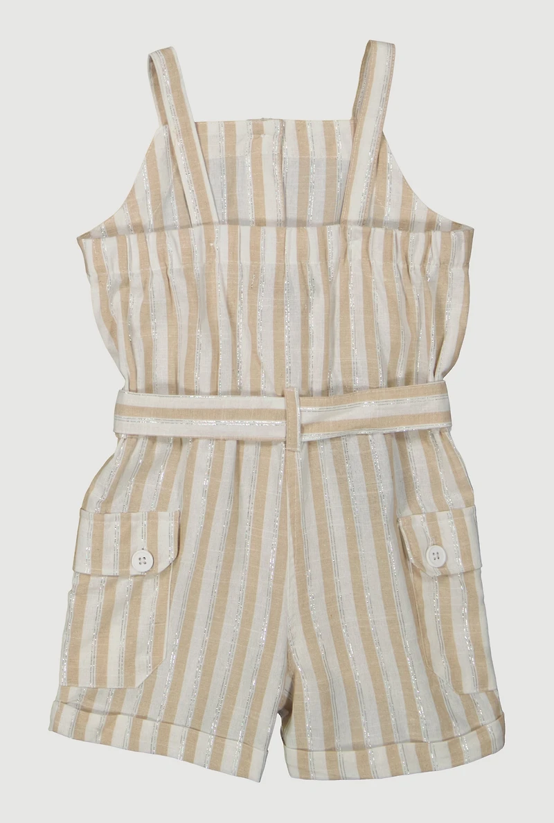 Toddler Girls Lurex Striped Cargo Pocket Romper,