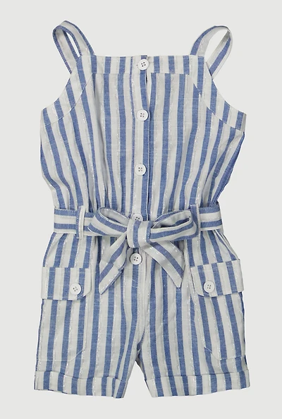 Toddler Girls Lurex Striped Cargo Pocket Romper,